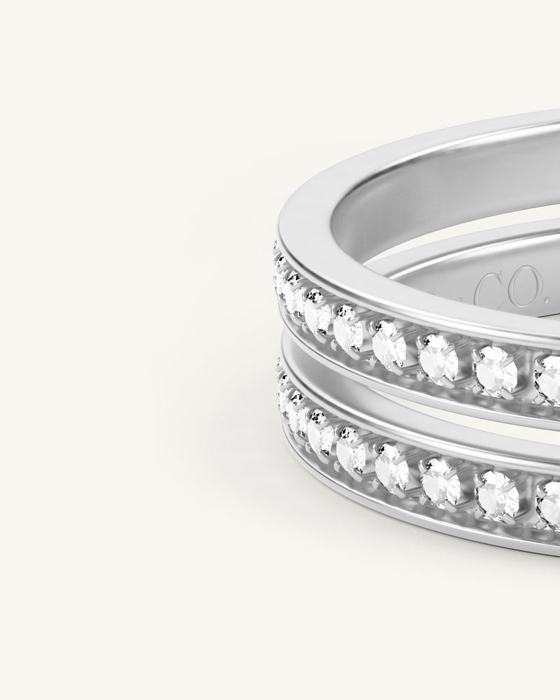 A Ring in polished Silver plated-316L stainless steel from Waldor & Co. The model is Dual Diamond Ring Polished.